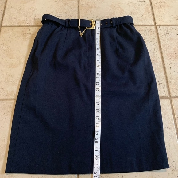 Vintage 80s Principles Petite Black Midi Skirt | Gold Chain Belt Detail Size 12 - Picture 3 of 8